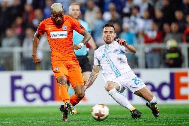 SOCCER - UEFA EL, Rijeka vs A.Wien RIJEKA,CROATIA,02.NOV.17 - SOCCER - UEFA Europa League, group stage, HNK Rijeka vs FK Austria Wien. Image shows Felipe Augusto Rodrigues Pires (A.Wien) and Marko Vesovic (Rijeka). GEPAxpictures xMaticxKlansek