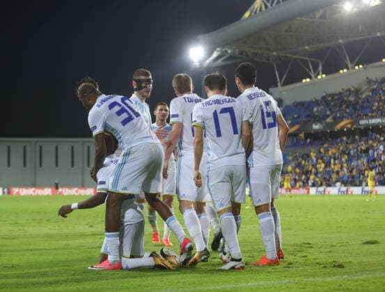 November 2, 2017 - Netanya, Israel - Astana players celebrate the victory during the UEFA Europa League group stage match between Maccabi Tel Aviv and Astana FC at Netanya Stadium, Netanya, Israel on 2 November 2017. Astana won 1-0. Maccabi Tel Aviv and Astana FC - UEFA Europa League  - ZUMAn230 20171102_zaa_n230_201 Copyright: xAhmadxMorax