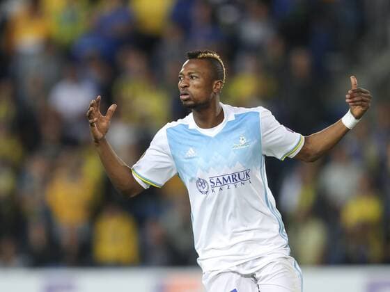 November 2, 2017 - Netanya, Israel - Patrick Twumasi of Astana celebrates his goal during the UEFA Europa League group stage match between Maccabi Tel Aviv and Astana FC at Netanya Stadium, Netanya, Israel on 2 November 2017. Astana won 1-0. Maccabi Tel Aviv and Astana FC - UEFA Europa League  - ZUMAn230 20171102_zaa_n230_204 Copyright: xAhmadxMorax