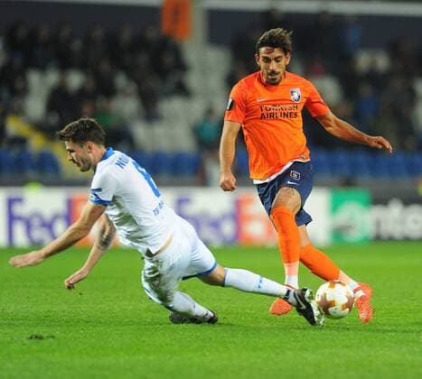 Irfan Can Kahveci of Basaksehir and Havard Nordtveit of Hoffenhein during the UEFA Europa League group C match between Istanbul Basaksehir and Hoffenheim at Basaksehir Fatih Terim Stadium in Istanbul, Turkey, on November 02, 2017. 