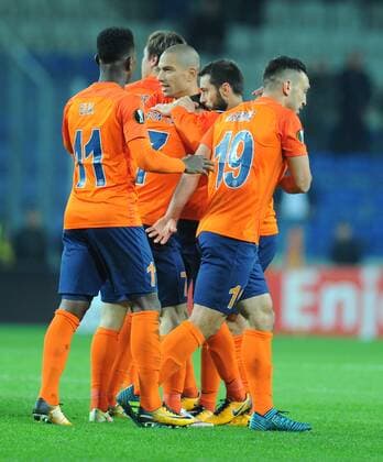 Basaksehir players celebrates for Edin Visca s goal during the UEFA Europa League group C match between Istanbul Basaksehir and Hoffenheim at Basaksehir Fatih Terim Stadium in Istanbul, Turkey, on November 02, 2017. 