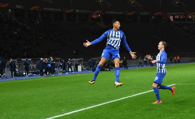 Soccer Men Season 2017 2018 UEFA Europa League Group J 4 Gameday Hertha BSC Sorja Luhansk Davie Selke Hertha BSC Ondrej Duda Hertha BSC rejoicing for goal of 1 0 02 11 2017 Copyright: xMatthiasxKochx