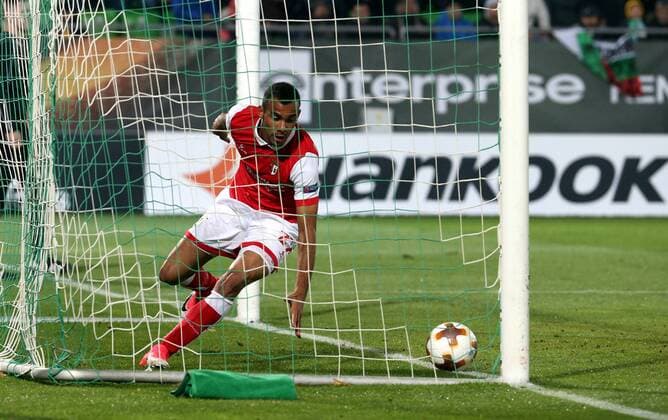 02.11.2017 Razgrad(Bulgaria) PFC Ludogorets-SC Braga Europa League men s football Fransergio SC Braga scoring first goal for his team :Str 