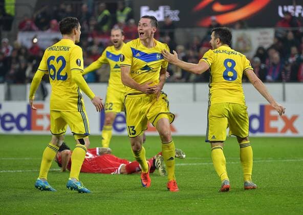 02 11 2017 xjpx Football Europe League 1 FC Koeln BATE Baryssau emspor v l Torjubel after scoring for 1 2 by Nikolai Signevich Borisov middle Koeln
