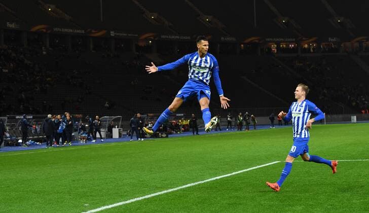 Soccer Men Season 2017 2018 UEFA Europa League Group J 4 Gameday Hertha BSC Sorja Luhansk Davie Selke Hertha BSC Ondrej Duda Hertha BSC rejoicing for goal of 1 0 02 11 2017 Copyright: xMatthiasxKochx