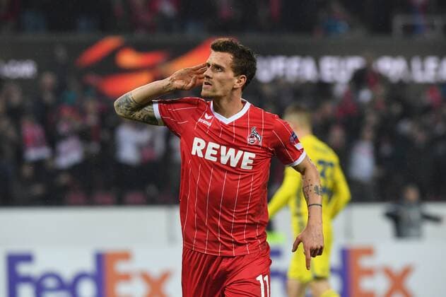 Football Mens UEFA Europa Cup Season 2017 2018 FC Koeln vs. BATE Borisov 02 11 2017 Rheinenergiestadion Cologne Simon Zoller FC Koeln Action Single Shot Torjubel