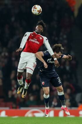 London England 02 11 2017 UEFA Europa League 2017 18 Season Group H 4 Matchday FC Arsenal Red Star Belgrade Ainsley Maitland Niles AFC and Filip Stojkovic Belgrade in action DeFodi048