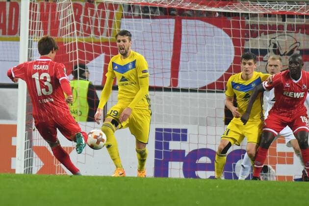 GER 1 FC Köln GER vs BATE Borisov BLR 02 11 2017 RheinEnergieSTADION Cologne Europe Leaque Group Stage 4 Gameday GER 1 FC Köln GER vs BATE Borisov BLR im Bild 2 2 by Yuya Osako 13 1 FC Koeln Nemanja Milunovic 19 Bate Borisov and Denis Shcherbitski Torhueter 48 Bate Borisov have no chance nordphotox xMeuter nordphoto 00351