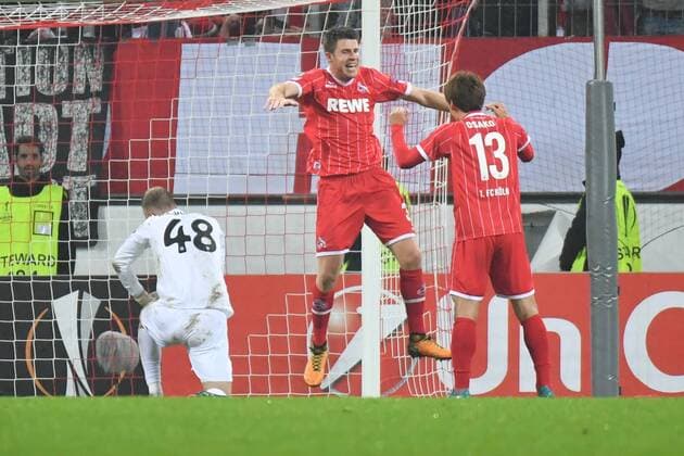 GER 1 FC Köln GER vs BATE Borisov BLR 02 11 2017 RheinEnergieSTADION Cologne Europe Leaque Group stage 4 Gameday GER 1 FC Köln GER vs BATE Borisov BLR pictured Torjubel Jubel Jubilee run Dominique Heintz 3 1 FC Koeln is pleased nordphotox xMeuter nordphoto 00351