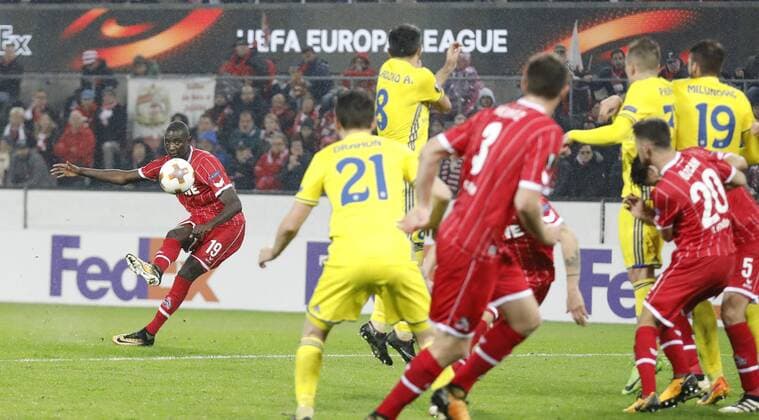Cologne RheinEnergieStadion 02 11 17 Sehrou Guirassy 1 FC Köln L scores this 3 2 goal in Europaleague Game between 1 FC Köln vs BATE Baryssau in the Season 2017 2018