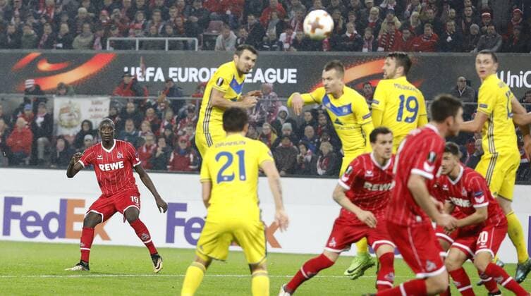 Cologne RheinEnergieStadion 02 11 17 Sehrou Guirassy 1 FC Köln L scores this 3 2 goal in Europaleague Game between 1 FC Köln vs BATE Baryssau in the Season 2017 2018