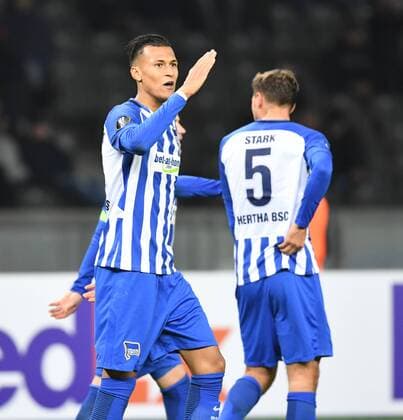 Soccer Men Season 2017 2018 UEFA Europa League Group J 4 Gameday Hertha BSC Sorja Luhansk Davie Selke Hertha BSC Niklas Stark Hertha BSC cheering for goal to 2 0 02 11 2017 Copyright: xMatthiasxKochx