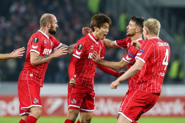 Konstantin Rausch FC Koeln 34 Christian Clemens FC Koeln 17 Frederik Soerensen FC Koeln 4 1 FC Koeln BATE Borisov Koeln. Yuya Osako FC Koeln 13 score the 2 2 Copyright: xEIBNER BenjaminxHornx EP_BHN