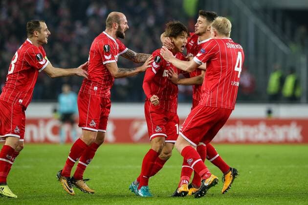 Konstantin Rausch FC Koeln 34 Christian Clemens FC Koeln 17 Frederik Soerensen FC Koeln 4 1 FC Koeln BATE Borisov Koeln. Yuya Osako FC Koeln 13 score the 2 2 Copyright: xEIBNER BenjaminxHornx EP_BHN