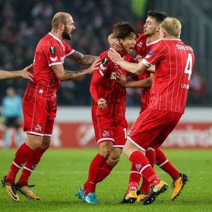 Konstantin Rausch FC Koeln 34 Christian Clemens FC Koeln 17 Frederik Soerensen FC Koeln 4 1 FC Koeln BATE Borisov Koeln. Yuya Osako FC Koeln 13 score the 2 2 Copyright: xEIBNER BenjaminxHornx EP_BHN