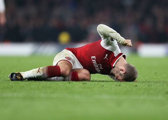 2nd November 2017, Emirates Stadium, London, England; UEFA Europa League group stage, Arsenal versus Red Star Belgrade; Jack Wilshere of Arsenal punching the pitch in frustration after not being awarded a free kick during the 2nd half  ActionPlus11947176