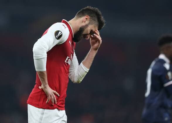 2nd November 2017, Emirates Stadium, London, England; UEFA Europa League group stage, Arsenal versus Red Star Belgrade; Olivier Giroud of Arsenal disappointed after another attempted shot went wide during the 2nd half  ActionPlus11947180