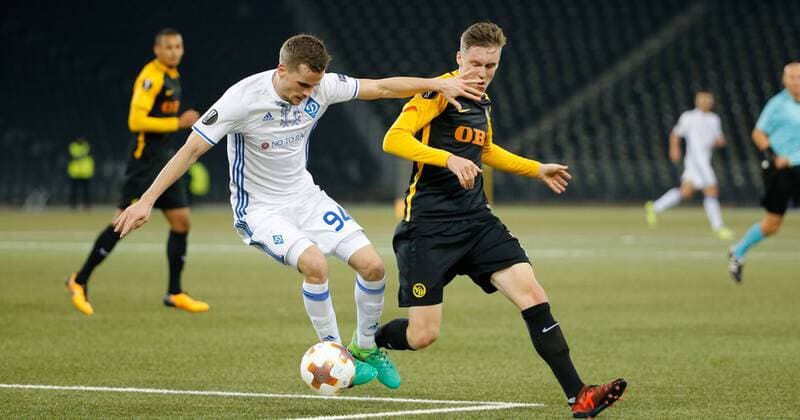 02 11 2017 Stade de Suisse Bern SWITZERLAND Season 2017 2018 Men Soccer European League BSC Young Boys Bern Dynamo Kiev Tomasz Kedziora left Kiev against Michel Aebischer Young Boys