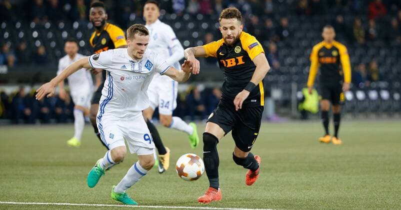 02 11 2017 Stade de Suisse Bern SWITZERLAND Season 2017 2018 Men Soccer European League BSC Young Boys Bern Dynamo Kiev Tomasz Kedziora left Kiev against Miralem Sulejmani Young Boys
