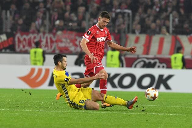 Football Mens UEFA Europa Cup Season 2017 2018 FC Koeln vs. BATE Borisov 02 11 2017 Rheinenergiestadion Cologne Salih Özcan FC Koeln Aleksandr Volodko FC BATE Borisov