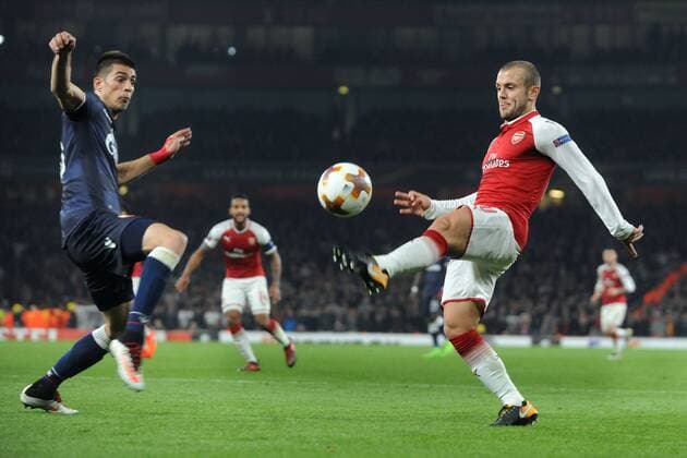 Football - 2017 2018 UEFA Europa League - Group H: Arsenal vs. Red Star Belgrade (Crvena zvezda) Jack Wilshere of Arsenal, at The Emirates. COLORSPORT ANDREW COWIE 