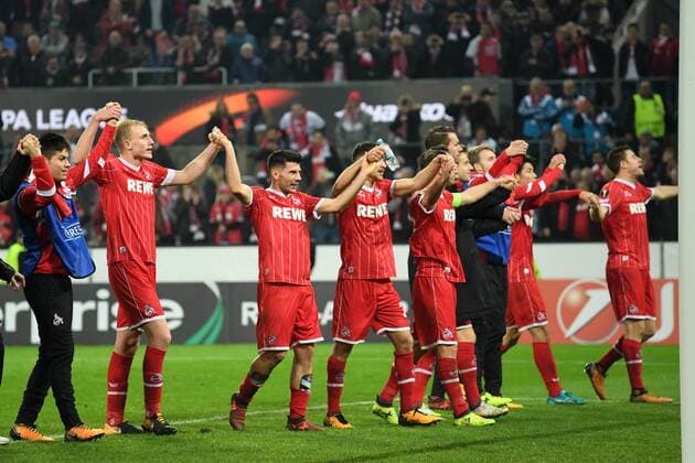 Football Men UEFA Europa Cup Season 2017 2018 FC Koeln vs. FC BATE Borisov 02 11 2017 Rheinenergiestadion Cologne Koelner Final cheering