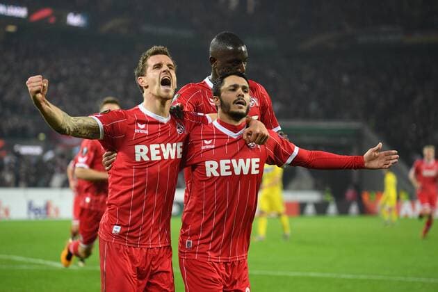 Soccer Men UEFA Europa pokal Season 2017 2018 FC Koeln vs FC BATE Borisov 02 11 2017 Rheinenergiestadion Cologne Simon Zoller Leonardo Bittencourt SehrouGuirassy FC Koeln