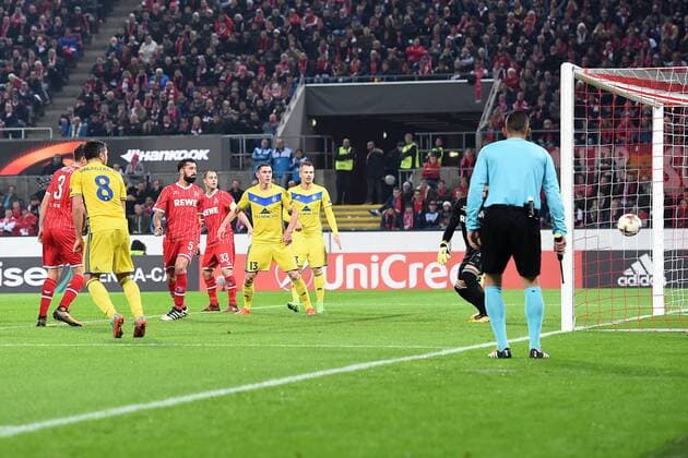 Soccer Europa League Group Stage 1 FC Köln BATE Borissow on 02 11 2017 RheinEnergieStadion in Cologne Goal to 1 1 by Nemanja Milunovic Borissow xRx