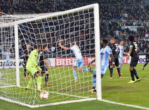 Italy: Football match between Lazio and Nizza Maxime Le Marchand owngoal 1-0 during the Europe League football match S.S. Lazio vs Nizza at the Olympic Stadium. Italy  SilviaxLoréx xPacificxPress