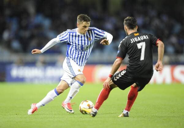 Partido de la Europa League entre la Real Sociedad y el Vardar en Anoeta. En la imagen, Gorosabel.Europa League match between Real Sociedad and Vardar. In this picture, Gorosabel. 