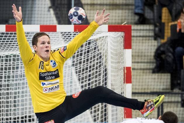 171104 Kristianstads malvakt Richard Kappelin under handbollsmatchen i Champions League mellan Kristianstad och Vardar den 4 november 2017 i Kristianstad .  Copyright: PETTERxARVIDSON BB171104PA007