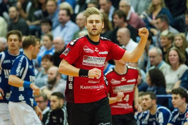 Torjubel Patrick Miedema 10 HSG Nordhorn Lingen Bergischer HC vs HSG Nordhorn Lingen Handball 2 Bundesliga 04 11 17 Solingen NRW Germany Klingenhalle Copyright: xcdnx