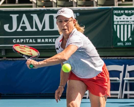 November 4, 2017 - Delray Beach, Florida, US - Tennis legend MARTINA NAVRATILOVA in action on court at the Delray Beach Stadium and Tennis Center in Florida during the 2017 Chris Evert Raymond James Pro-Celebrity Tennis Classic. Chris Evert Charities has raised more than $23 million in an ongoing campaign for Florida s most at-risk children. Navratilova at 2017 Chris Evert Pro-Celebrity Ternnis Classic - ZUMAd84_ 20171104_zaf_d84_010 Copyright: xArnoldxDrapkinx