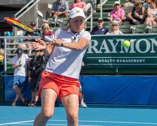 November 4, 2017 - Delray Beach, Florida, US - Tennis legend MARTINA NAVRATILOVA in action on court at the Delray Beach Stadium and Tennis Center in Florida during the 2017 Chris Evert Raymond James Pro-Celebrity Tennis Classic. Chris Evert Charities has raised more than $23 million in an ongoing campaign for Florida s most at-risk children. Navratilova at 2017 Chris Evert Pro-Celebrity Ternnis Classic - ZUMAd84_ 20171104_zaf_d84_019 Copyright: xArnoldxDrapkinx
