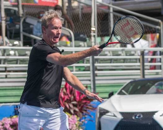 November 4, 2017 - Delray Beach, Florida, US - STEVE DOOCY, TV Producer and Fox Co-Host in action on court at the Delray Beach Stadium and Tennis Center in Florida during the 2017 Chris Evert Raymond James Pro-Celebrity Tennis Classic. Chris Evert Charities has raised more than $23 million in an ongoing campaign for Florida s most at-risk children. Doocy at 2017 Chris Evert Pro-Celebrity Ternnis Classic - ZUMAd84_ 20171104_zaf_d84_045 Copyright: xArnoldxDrapkinx