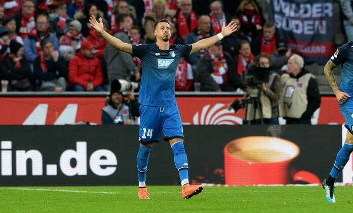 Football Bundesliga Germany Mens Season 2017 2018 11 Matchday Rhein Energie Stadium Cologne 1 FC Cologne white 1899 Hoffenheim blue cheering Sandro Wagner Hoffenheim after his goal to 0 2 by penalty jubilation joy action single image