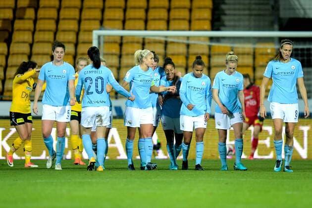 171109 Jane Ross of Manchester City celebrates with her teammates after scoring 0-1 during the UEFA Women s Champions League match between LSK Kvinner and Manchester City on November 9, 2017 in LillestrÃ¸m. Photo: Jon Olav Nesvold BILDBYRAN kod JE 160069  Copyright: JONxOLAVxNESVOLD BB171109BB349
