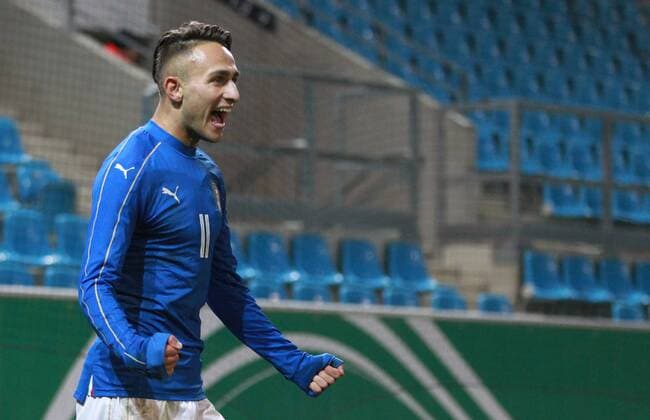 GER Internationals U20 Germany Italy 09 11 17 Chemnitz community4you Arena Stadium on the Gellertstrasse GER Season 2017 2018 U20 Germany vs Italy in picture Torjubel Simone Edera Italy after the gate to the 2 2 equalizer