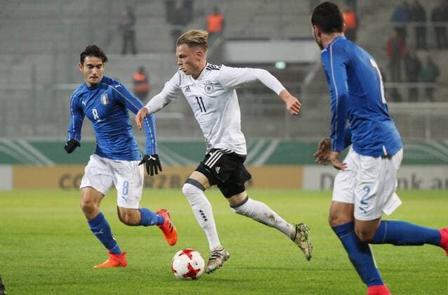 GER Internationals U20 Germany Italy 09 11 17 Chemnitz community4you Arena Stadium at Gellertstrasse GER Season 2017 2018 U20 Germany vs Italy at picture Robin Hack Germany at the ball