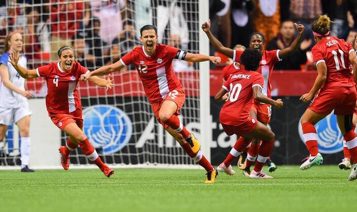 Bilder des Tages - SPORT November 9, 2017 - Vancouver, Canada - Vancouver, Canada - Thursday November 09, 2017: Christine Sinclair and Jessie Fleming celebrate during an International Friendly Länderspiel match between the Women s National teams of the United States (USA) and Canada (CAN) at BC Place. Christine Sinclair and Jessie Fleming celebrate - ZUMAt139 20171109_zaa_t139_035 Copyright: xBradxSmithx