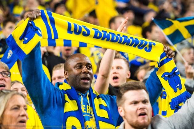 Fußball, WM Playoffs, Schweden - Italien 171110 Svenska supportar under fotbollsmatchen i VM-kvalets play-off mellan Sverige och Italien den 10 november 2017 i Stockholm.  Copyright: CARLxSANDIN BB171110CS015