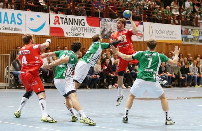 Christoph Foth HBW Balingen Weilstetten Benedikt Brielmeier DJK Rimpar Woelfe Jannik Hausmann HBW Balingen Weilstetten Simen Schonningsen HBW Balingen Weilstetten Stefan Schmitt DJK Rimpar Woelfe Wuerzburg Copyright: xScheuring xEibner-Pressefotox EP_WSE