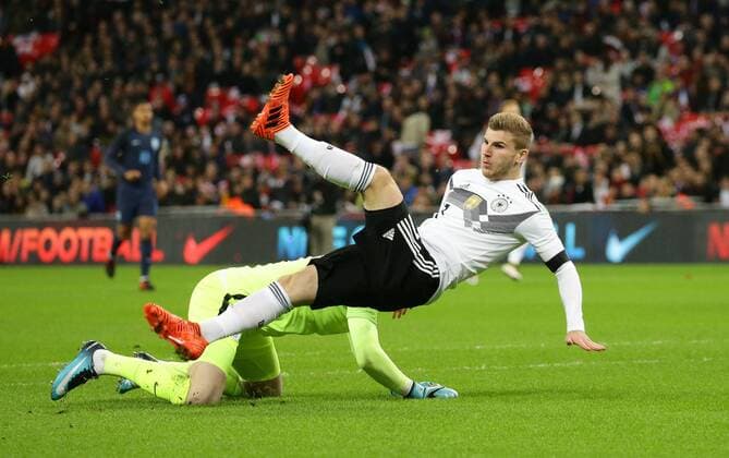 London Soccer Internationals England vs Germany from above Timo Werner GER Jordan Pickforg ENG