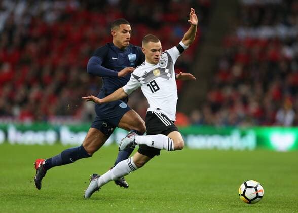 10th November 2017, Wembley Stadium, London, England; International football friendly, England versus Germany; Jake Livermore of England challenges Joshua Kimmich of Germany  ActionPlus11949213