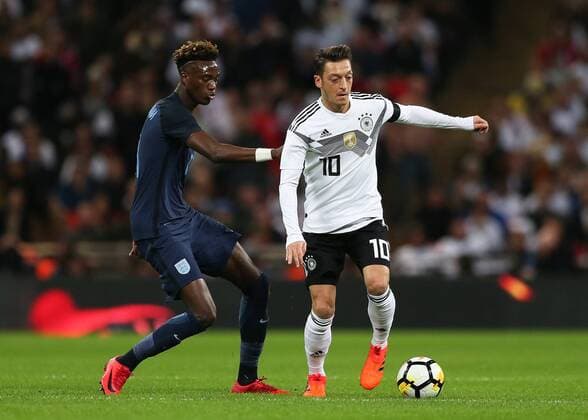 10th November 2017, Wembley Stadium, London, England; International football friendly, England versus Germany; Mesut Ozil of Germany in action with Tammy Abraham of England challenging  ActionPlus11949214