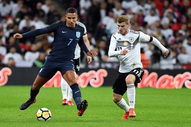 Football Friendly Match England Germany on 10 11 2017 in Wembley Stadium in London Jake Livermore England left Timo Werner Germany right xPBJPGx