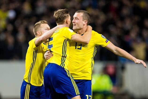 Fußball, WM Playoffs, Schweden - Italien 171110 Sveriges Jakob Johansson jublar efter sitt 1-0 mal under fotbollsmatchen i VM-kvalets play-off mellan Sverige och Italien den 10 november 2017 i Stockholm.  Copyright: ANDREASxLxERIKSSON BB171110AE017