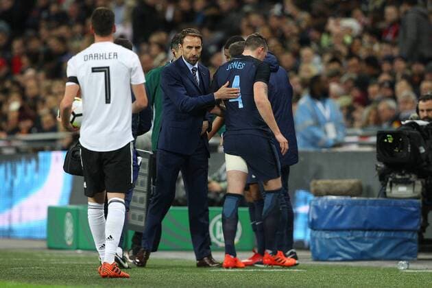 England v Germany International Friendly L?nderspiel Phil Jones of England is injured and has to leave the match during the International Friendly match at Wembley Stadium, London Content Not Available For UK Newspapers Copyright: xPaulxChestertonx FIL-10924-0011