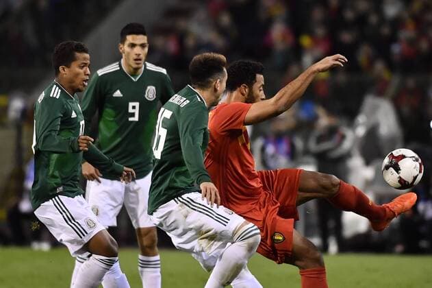Mexico s Hector Herrera and Belgium s Mousa Dembele pictured in action during a friendly soccer game between Belgian national team Nationalteam Red Devils and Mexico, Friday 10 November 2017, in Brugge. DIRKxWAEM  x05198086x
