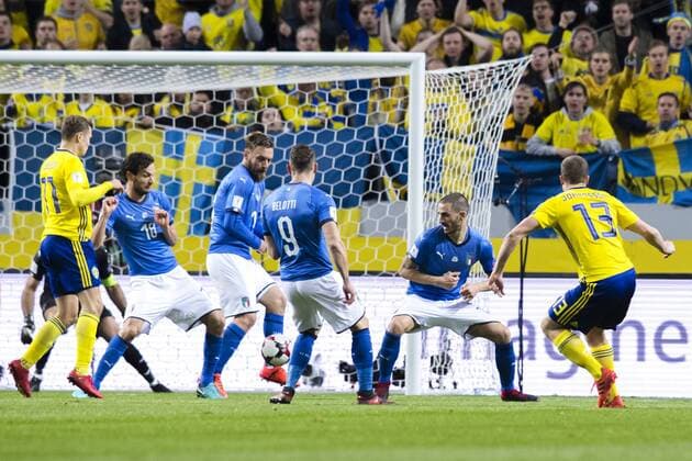 Fußball, WM Playoffs, Schweden - Italien 171110 Sveriges Jakob Johansson gör 1-0 under fotbollsmatchen i VM-kvalets play-off mellan Sverige och Italien den 10 november 2017 i Stockholm.  Copyright: LUDVIGxTHUNMAN BB171110LT077